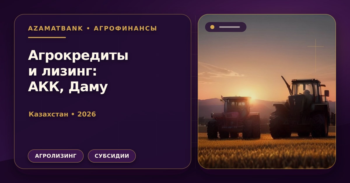 Агрофинансирование и лизинг сельхозтехники в Казахстане 2026: комбайны, тракторы и льготные кредиты АКК и КазАгроФинанс
