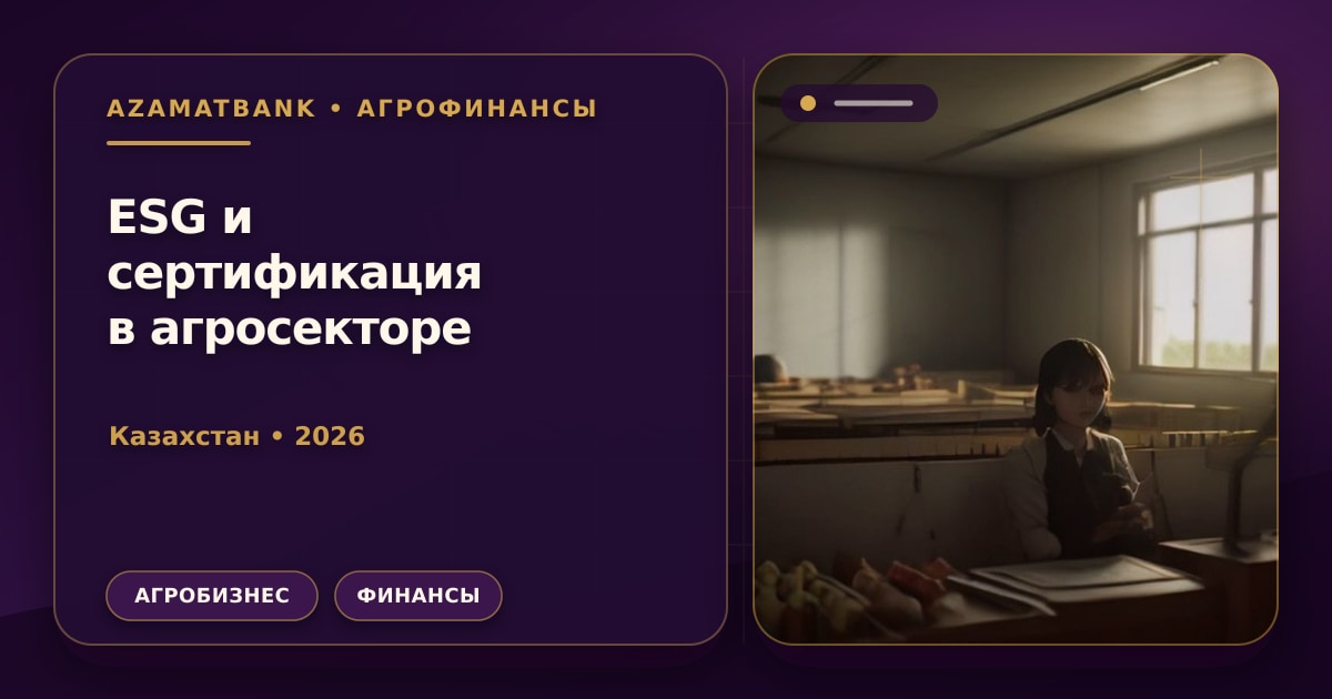 Поле пшеницы с зелёной табличкой сертификации GlobalG.A.P. в казахстанской степи