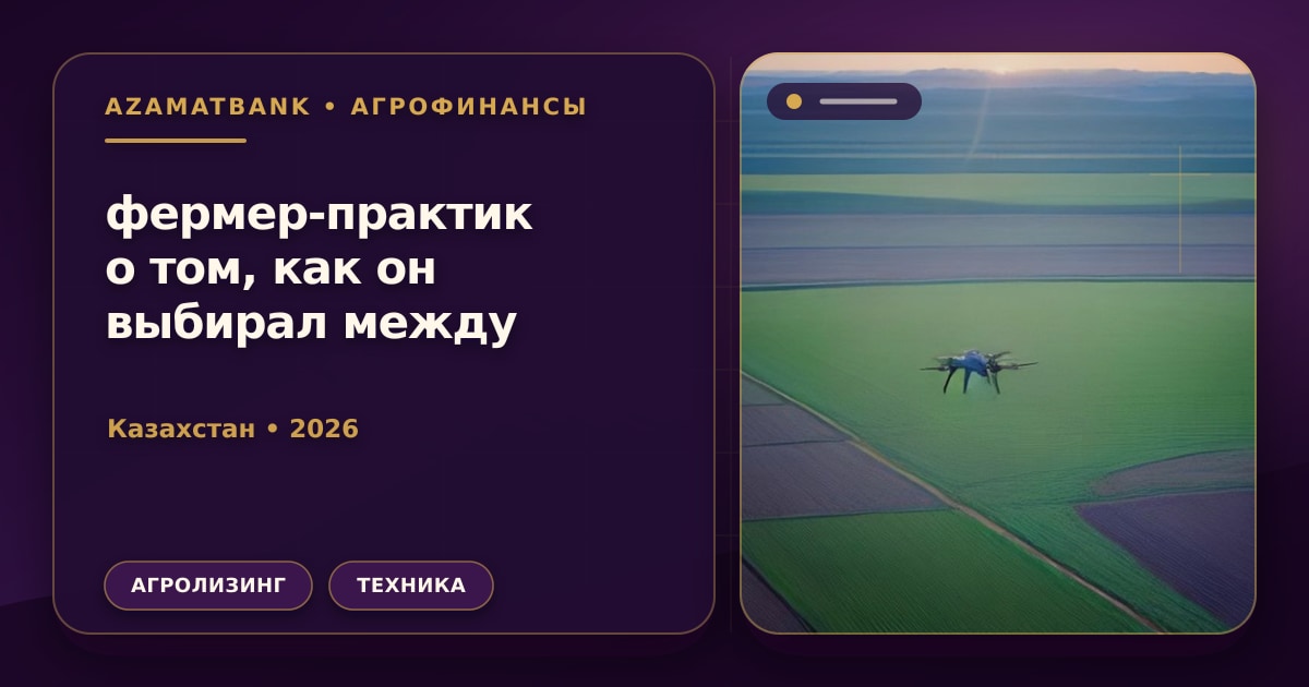 Фермер на фоне комбайна рассказывает о выборе между кредитом и лизингом