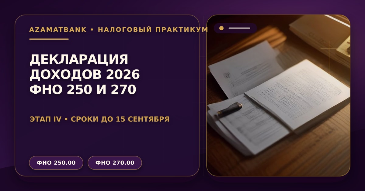 Папка с налоговыми декларациями, калькулятор и официальные формы на рабочем столе — всеобщее декларирование в Казахстане 2026